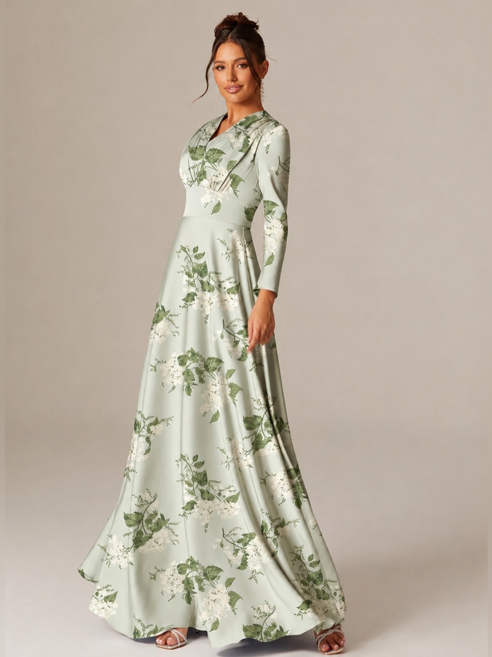 AW Bridal Sage Floral Wedding Guest & Bridesmaid Maxi Gown Size 6 NWOT - Picture 5 of 7